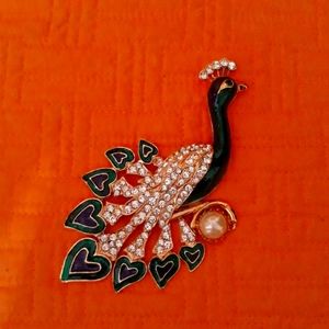 Peacock Pin with Hearts of Gold